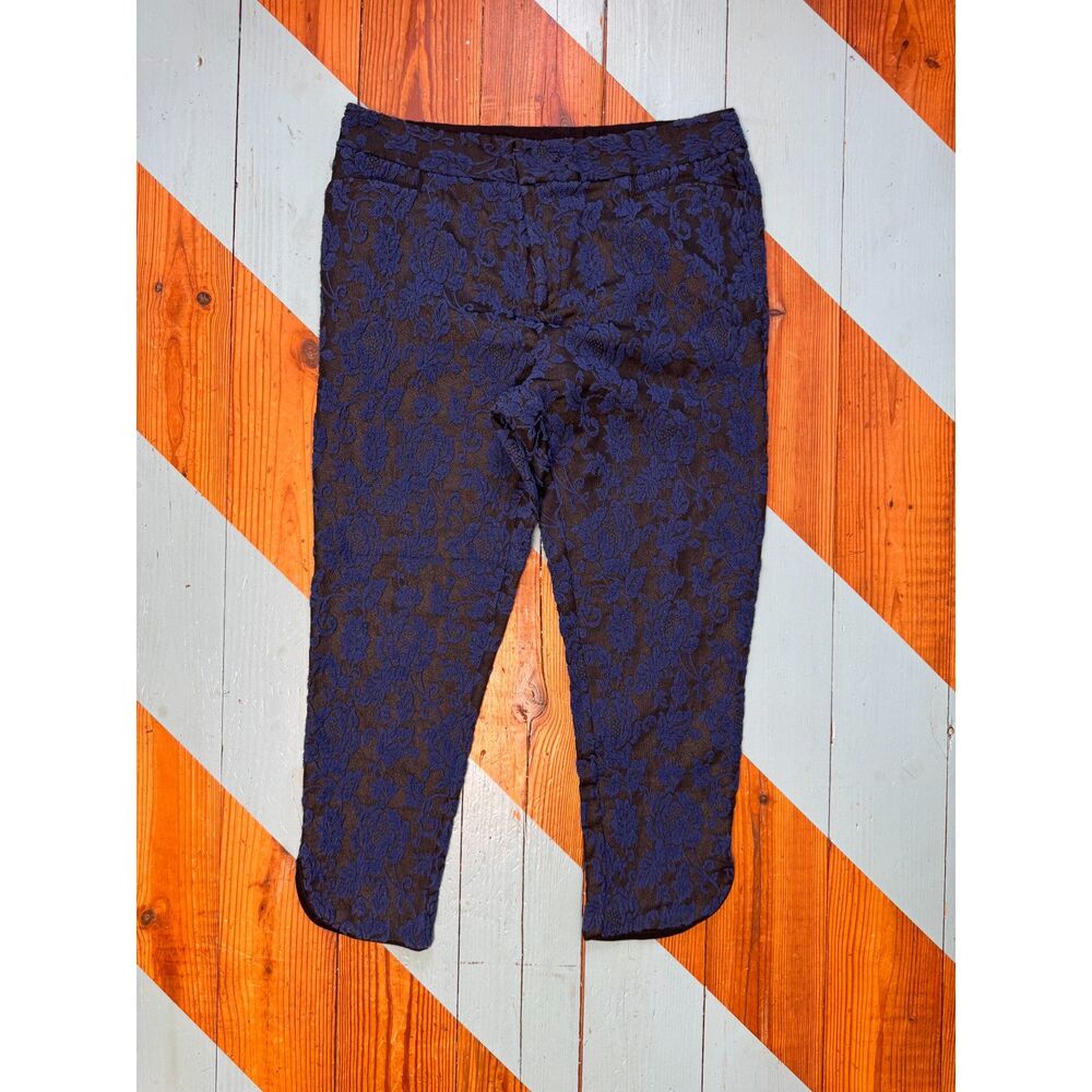 Soft Surroundings Blue Black Floral Jacquard Ankle Pants Petite 12P - Picture 2 of 10